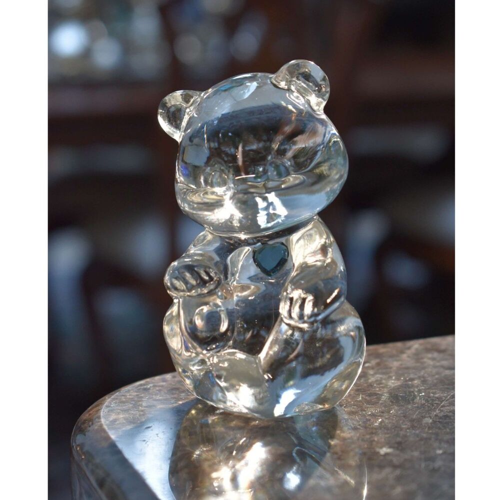 Hand Blown Art Glass Bear Figurine Clear Seated Teddy Paperweight Unsigned